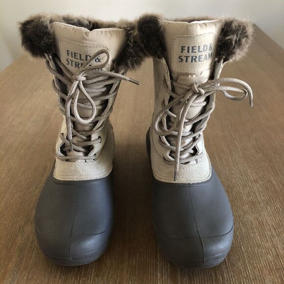 Field & Stream Pac Boots Womens 10 Water Resistant Suede Faux Fur Ivory Outdoor - Picture 3 of 12